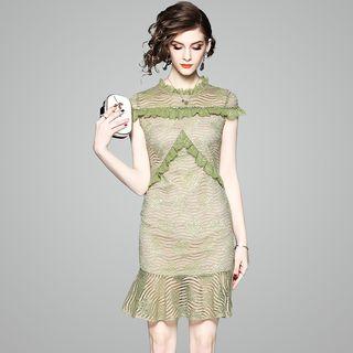 Frill Trim Cap-sleeve Lace Dress