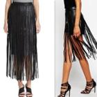 Faux-leather Fringed Midi Skirt