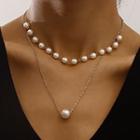 Faux Pearl Pendant Layered Necklace 1 Pc - Gold - One Size