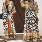 Elbow-sleeve Print Long Light Jacket Print - Yellow - One Size