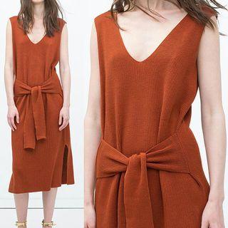 Sleeveless Tie-front Knit Midi Dress