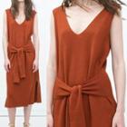 Sleeveless Tie-front Knit Midi Dress