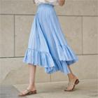 Ruffle-hem Stripe Skirt Light Blue - One Size