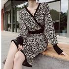 Long-sleeve Leopard Print Midi Knit Dress