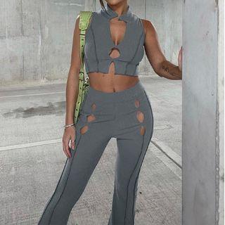 Set: Sleeveless Cutout Crop Top + Bootcut Pants