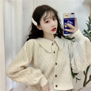 Collared Cable-knit Button-front Sweater