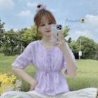 Floral Short-sleeve Tie-waist Blouse