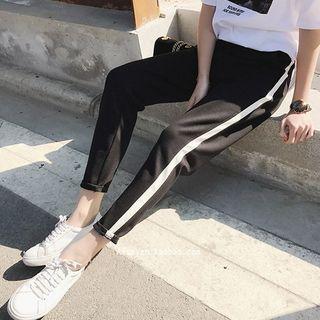 Set: Short-sleeve Print T-shirt + Contrast Trim Sweatpants
