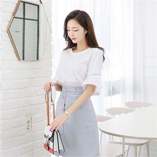 Lace-trim Frilled-sleeve T-shirt