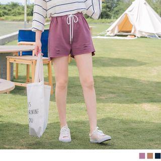 Drawstring Ripped Shorts