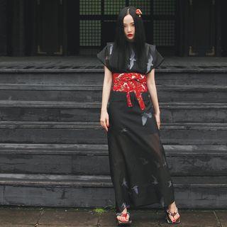Japanese-style Loose-fit Sheer Maxi Dress (waist Belt Not Included)