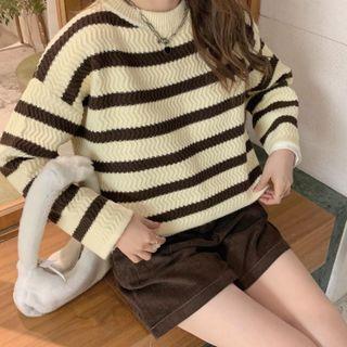 Striped Cropped Sweater Brown Stripes - Off-white - One Size