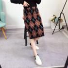 Midi Argyle Sheath Knit Skirt