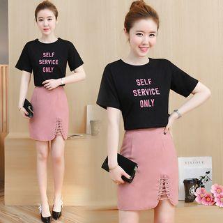 Set: Lettering T-shirt + Lace-up Skirt