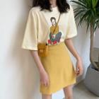 Short-sleeve Printed T-shirt / Mini A-line Skirt