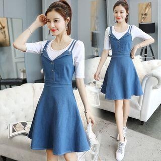 Double-strap A-line Denim Dress