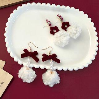 Bow / Flower Pom Pom Dangle Earring