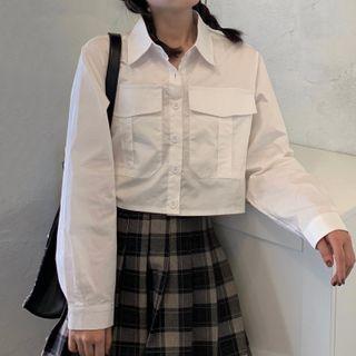 Flap Pocket Crop Shirt White - One Size