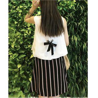 Set: Bow Back Sleeveless Top + Striped A-line Skirt