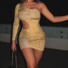 Long-sleeve One-shoulder Python Print Mini Bodycon Dress