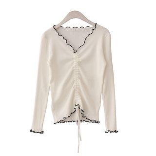 Frilled Trim Long-sleeve Knit Top