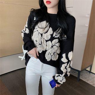 Two-tone Floral Sweater