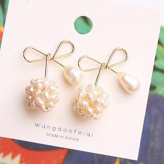 Faux Pearl Alloy Bow Earring