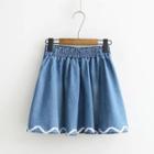 Ribbon-hem Denim A-line Skirt