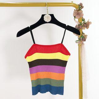 Striped Ribbed Knit Camisole Top Red - One Size
