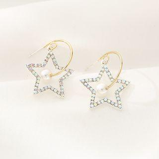 Rhinestone Star Faux Pearl Dangle Earring 1 Pair - Silver - One Size