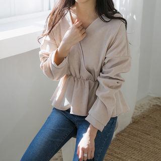 V-neck A-line Top Beige - One Size