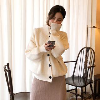 Mock-neck Balloon-sleeve Cardigan