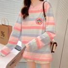 Long-sleeve Round Neck Striped Loose Fit T-shirt