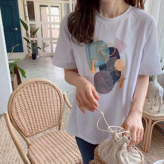 Patch-trim Letter Embroidered T-shirt