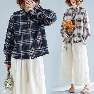 Plaid Ruffle-sleeve Shirt