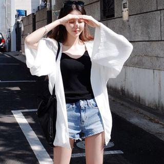 Plain Chiffon Oversize Cardigan White - One Size