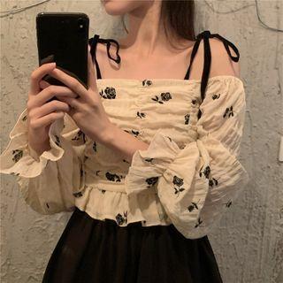 Puff-sleeve Flora Print Blouse White - One Size
