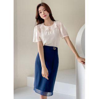 Ruffle-collar Textured Blouse