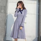 Bow Accent Long-sleeve A-line Knit Dress