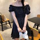Flower Print Off-shoulder A-line Dress Purple - One Size