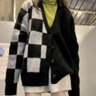 Checkerboard Panel Cardigan Black - One Size