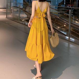 Tie-back Spaghetti Strap Midi A-line Dress