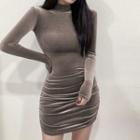 Mock-neck Velvet Slim-fit Mini Dress