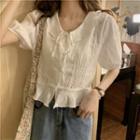 Short Sleeve Ruffle Blouse White - One Size