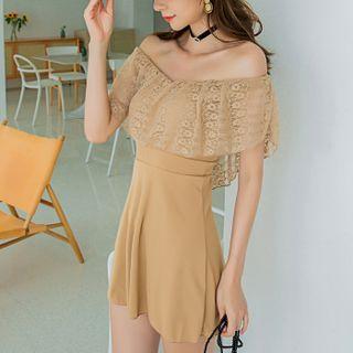 Off-shoulder Lace Ruffled Swimdress