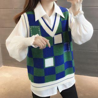 V-neck Checkerboard Sweater