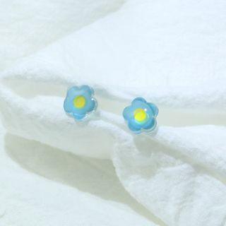 Floral Stud Earring 1 Pair - Silver Needle - Stud Earrings - Blue - One Size