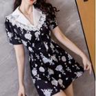 Short-sleeve Lace Collar Floral Print A-line Dress