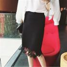 Fringed Midi Skirt Black - One Size