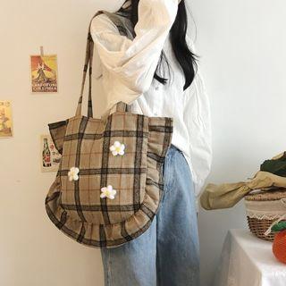 Plaid Ruffle Trim Tote Bag